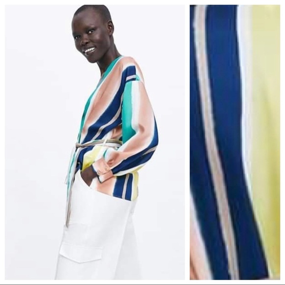 NWT. Zara Striped Wrap Blouse. Size S. - Picture 2 of 8